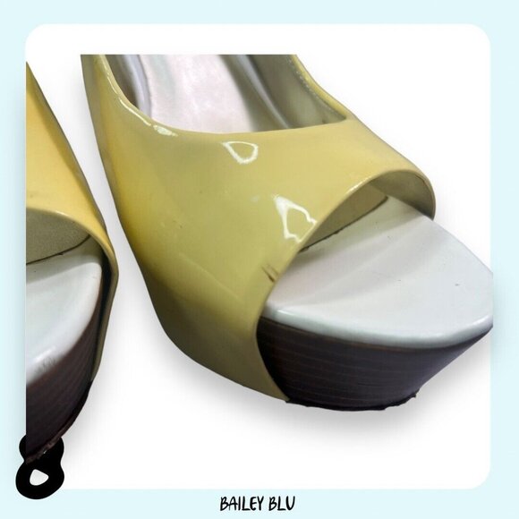 JESSICA SIMPSON Astor White Pale Yellow Patent Leather Peep Toe Pump Heel - Picture 6 of 9